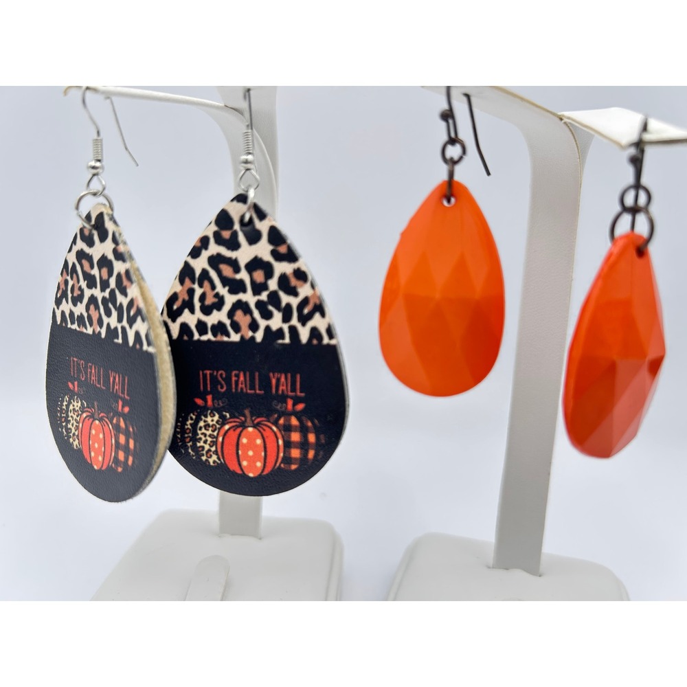 Earring Set Womens OS Orange Good Fall Leopard Pumpkin Teardrop Bundle